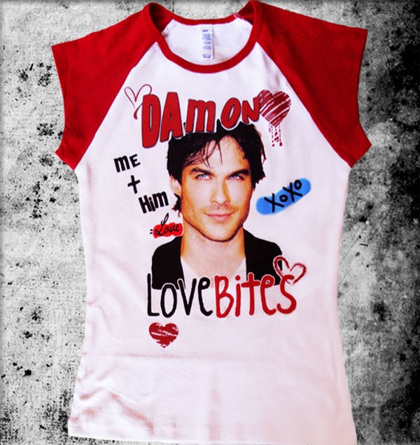 LOVE BITES DAMON LADIES SEXY VAMPIRE DIARIES SALVATORE FITTED TSHIRT 