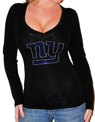 NEW YORK GIANTS NY RHINTESTONE STRETCHY FOOTBALL L/S TOP T SHIRT NEW 