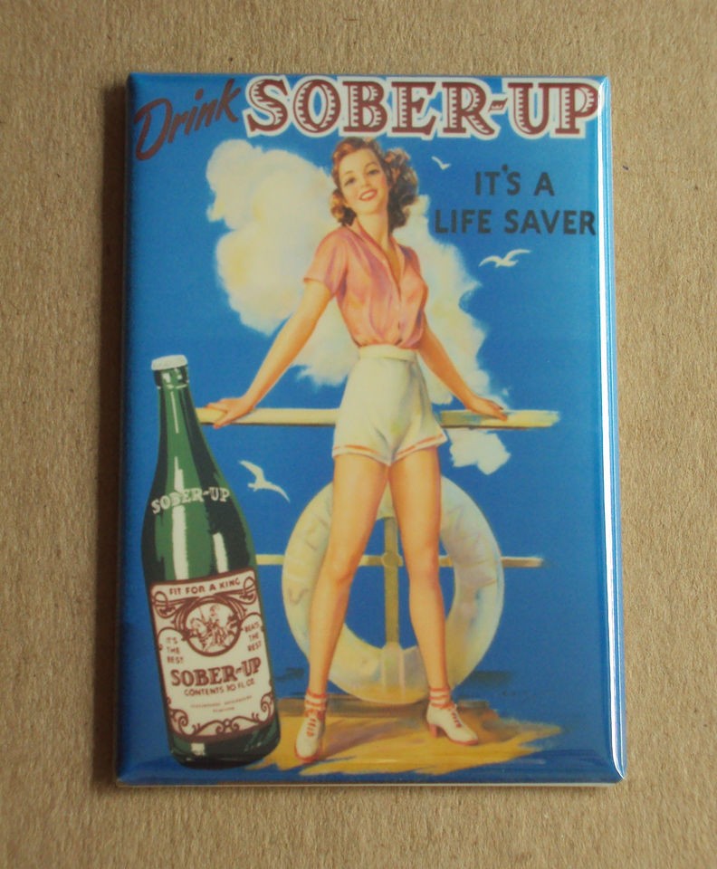 SOBER UP Soda Sign FRIDGE MAGNET cola bottle cap vintage style