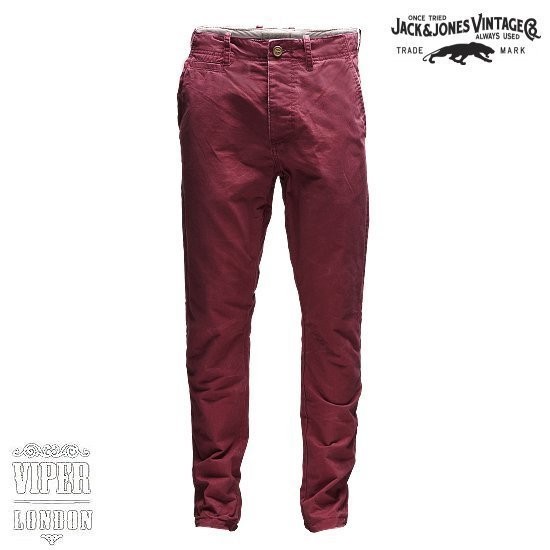 New Jack & Jones Vintage Stan Alan Burgundy Fitted Chinos Sizes 28 38