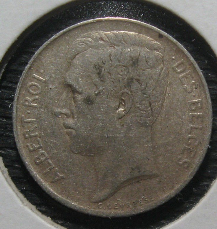   BELGIUM 50 CENTIMES ROI DE BELGES ALBERT BELGIQUE KM# 70.1 COIN