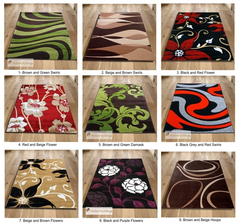   Beige Red Black Grey Purple Flower Modern Swirl Rugs Small to Large