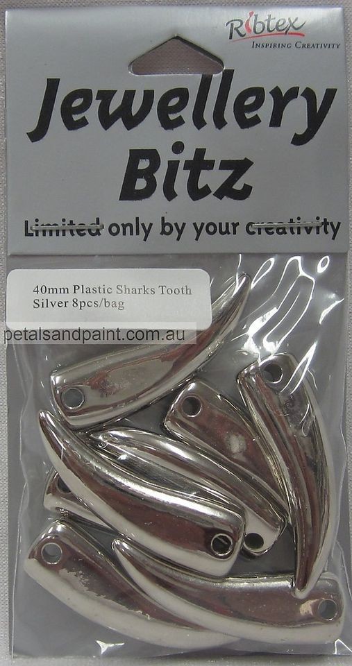 Acrylic Beads Silver Sharks Tooth Teeth 40mm For Jewellery Making 