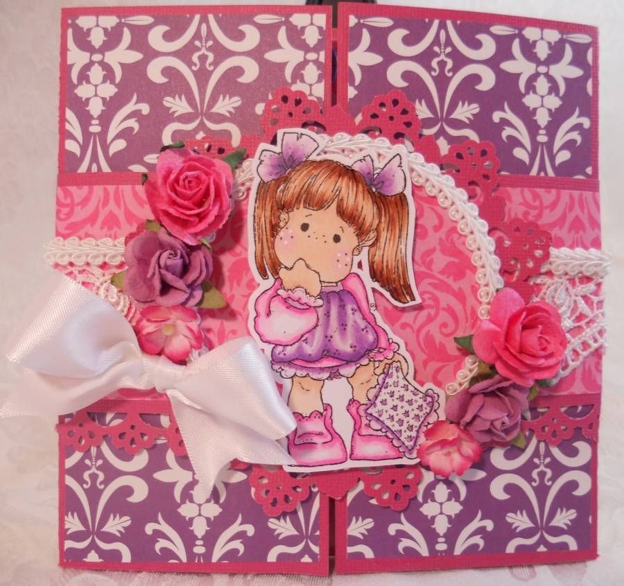 ELITE4U Magnolia Tilda Gatefold Handmade Card by Rina