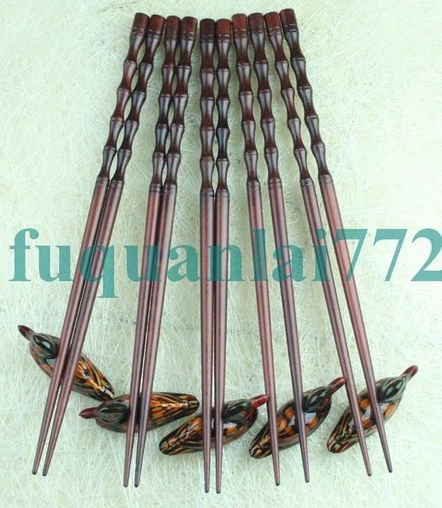 50 PAIRS CHINESE WOOD CHOPSTICKS MATCHING ETAGERE