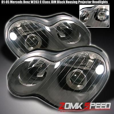 01 05 MERCEDES BENZ W203 C CLASS BLACK PROJECTOR HEADLIGHTS LIGHTS 