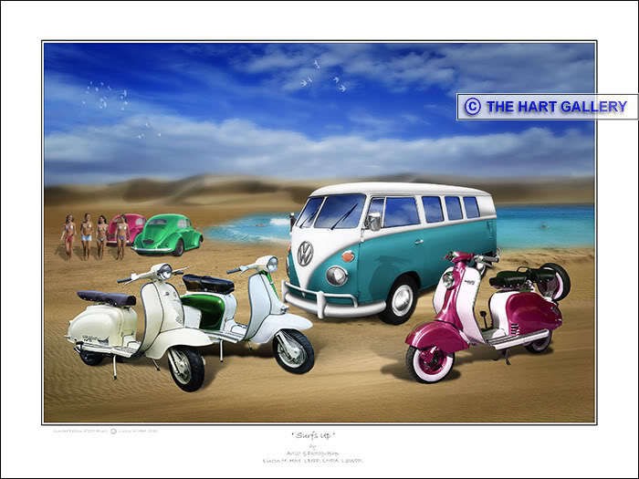 VW Beetle Split Camper Van Lambretta Scooter Print