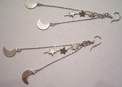 Sterling Silver Stars & the Moon Dangle Earrings