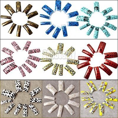 Acrylic French 70 pcs False Nail Art Tips Glitter Animal Print 