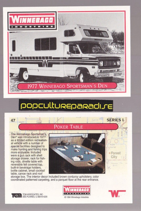 1977 WINNEBAGO SPORTSMANS DEN w/Poker Table RV CAMPER TRADING CARD