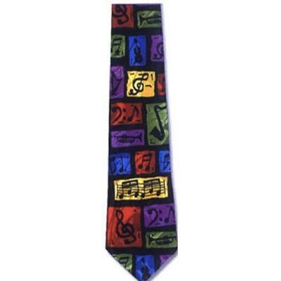   Mens Neck Tie Musical Notes Saxophone Guitar Clarinet   Black NEW