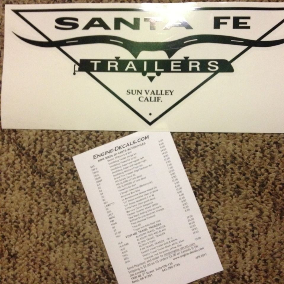 Santa Fe Travel Trailer Camper Decal Sun Valley Calif 16 Black Die 