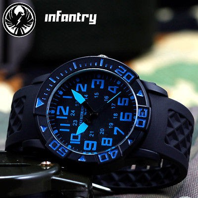   Mens Sport Analog Quartz Fashion Russia Army Watch Rubber Band BLUE