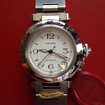 CARTIER PASHA AUTOMATIC STEEL BRACELET SWISS WATCH NEW in Original Box