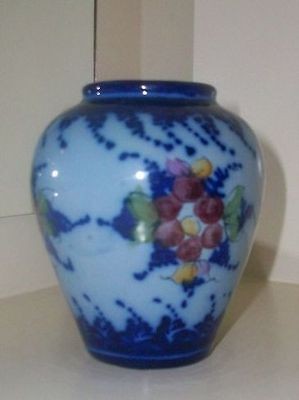 Alcobaca Portugal Handpainted Pottery Vase Floral Blue