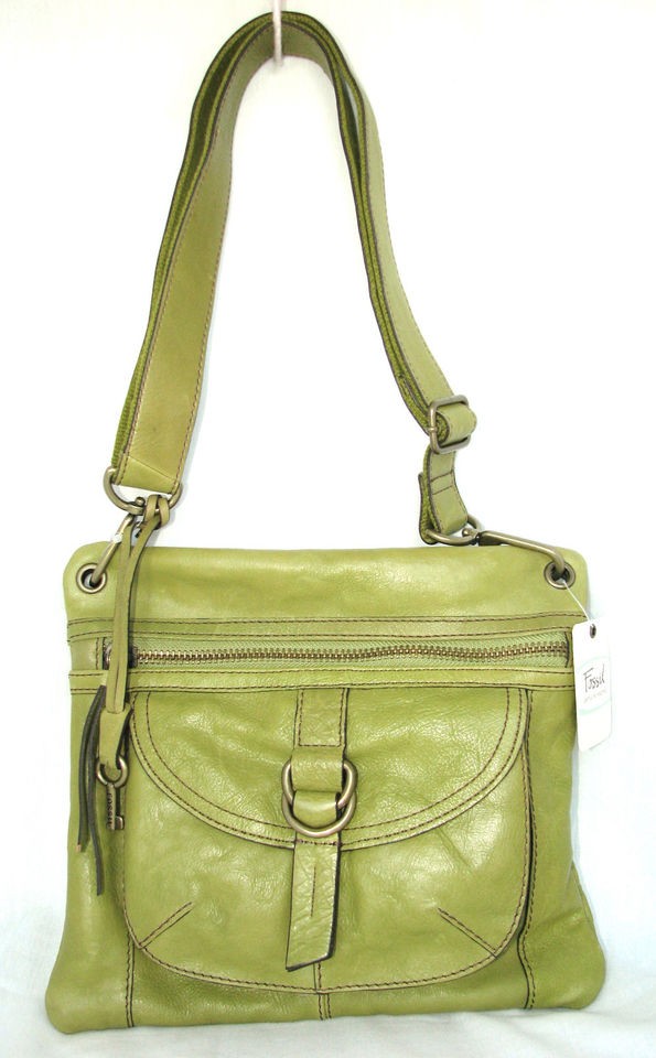 FOSSIL SASHA PEBBLED MEDIUM GREEN LEATHER SHOULDER,CROSSBODY HANDBAG 