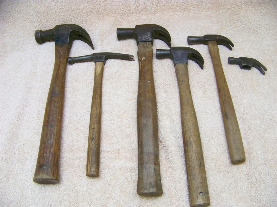 LOT OF 6 VINTAGE CLAW HAMMERS PLUMB U.S. MILITARY ?? + SMALL LONG NOSE 