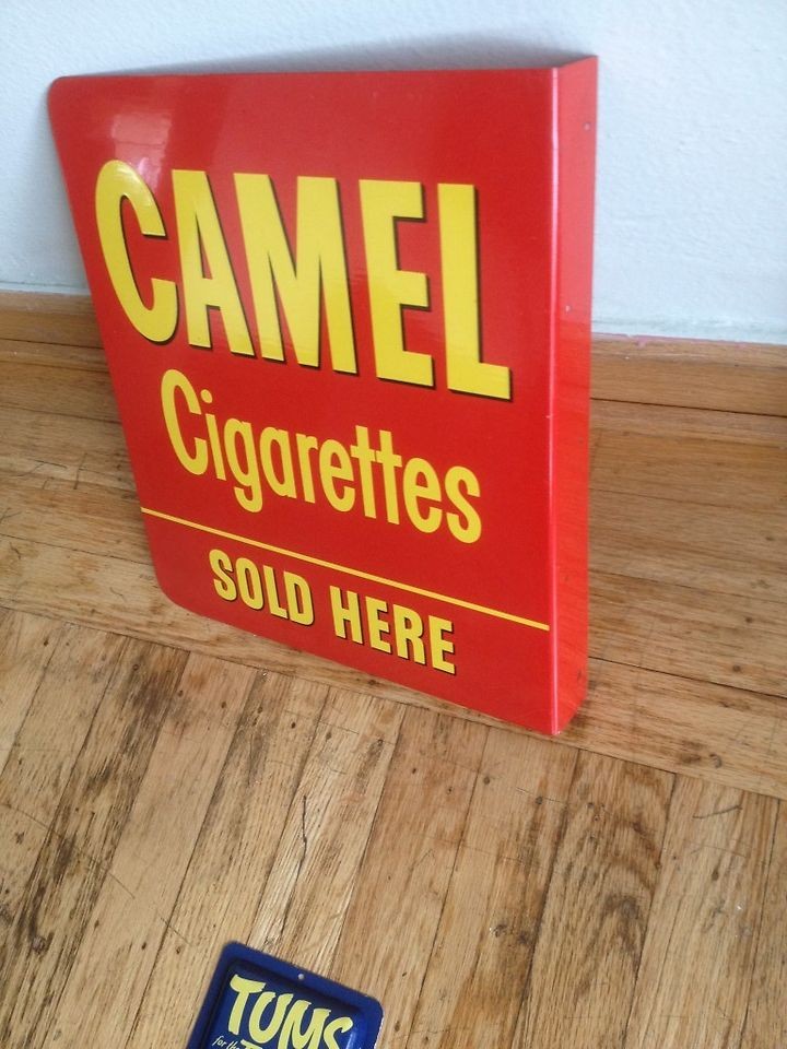 Antique vtg Camel FLANGE SIGN ~MINT ~ 2 way sign Small Metal 