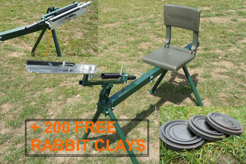 SEATED SINGLE ARM FULL COCK, CLAY PIGEON TRAP, THROWER + 200 FREE 