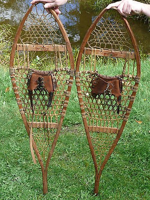   Ellingwood Turning Co WOOD SNOWSHOES w LEATHER BINDINGS West Paris ME