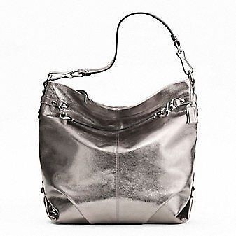 NWT COACH Metallic Leather BROOKE Hobo Purse Handbag ~PEWTER~