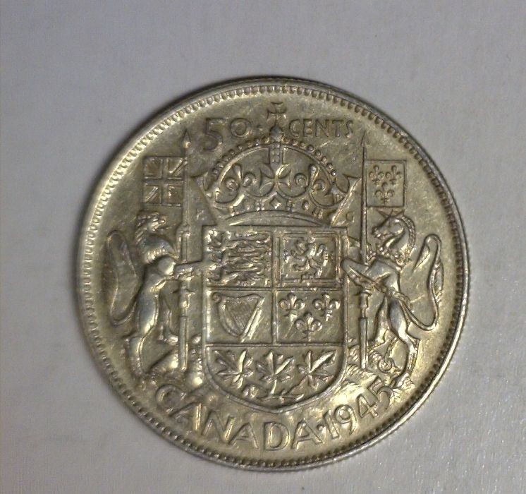 CANADA 50 CENTS 1945 EXTRA FINE SILVER COIN