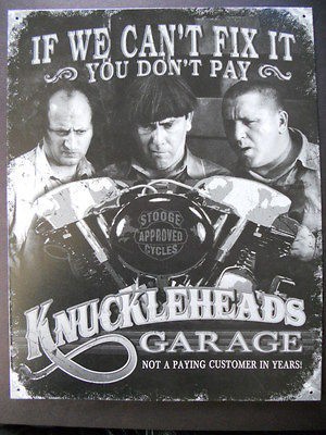 Three Stooges Gas Station Bike Shop Steel Garage Sign Beer Bar Rat Hot 