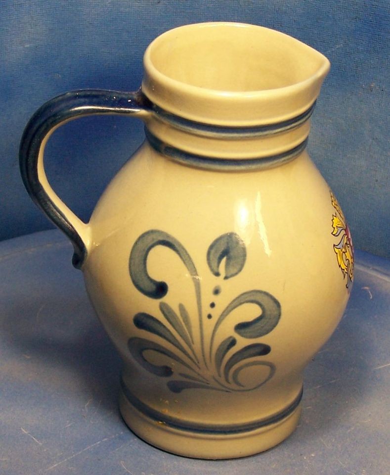 German Folk Art Stoneware Pottery Pitcher .5L Handarbeit in Germany