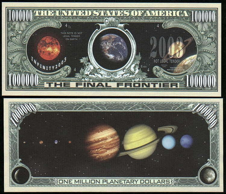 SOLAR SYSTEM COLOR MILLION DOLLAR BILL  LOT OF 2 BILLS