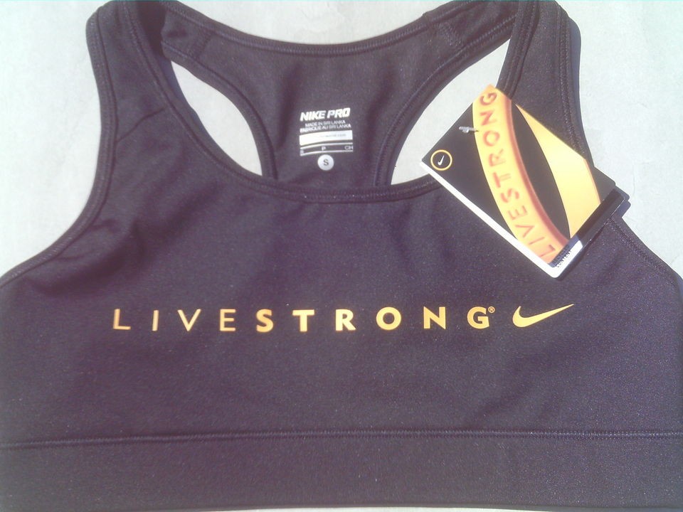   Black Yellow NIKE Womens Pro Combat LIVESTRONG Sports Bra Small (S