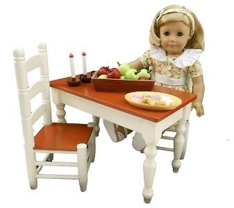 NEW FARMHOUSE TABLE & 2 LADDER BACK CHAIRS FOR 18 AMERICAN GIRL DOLL 