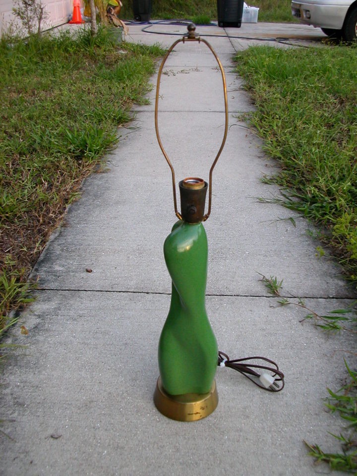   50s Female Abstract TORSO Table Lamp Green Ceramic Mid Century Modern