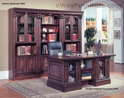 TRADITIONAL HOME OFFICE FURNITURE WOOD PEDESTAL EXECUTIVE DESK 