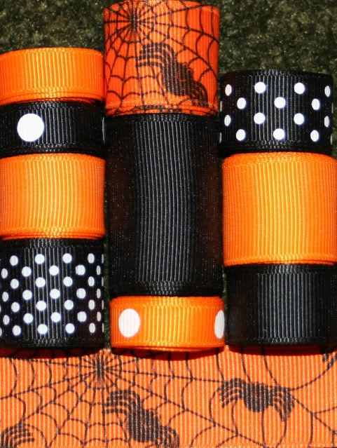 GROSGRAIN RIBBON MIX LOT HALLOWEEN SPIDER WEB ORANGE 10YDS M78 *FREE 