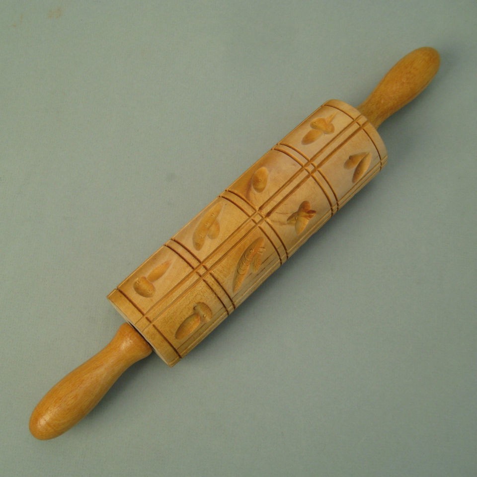   Hand Carved Springerle Speculaas Cookie Wooden Rolling Pin 20 Mold 15
