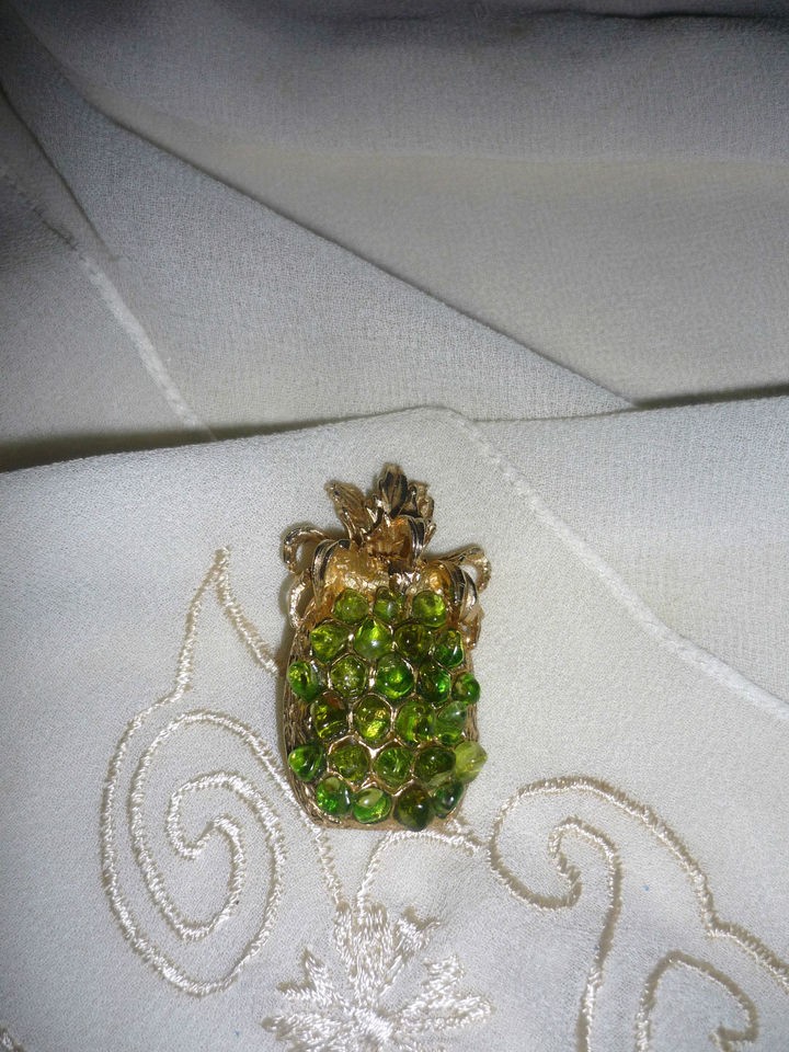 Vintage Swoboda Brooch Pin Pineapple shaped Peridod Gemstones