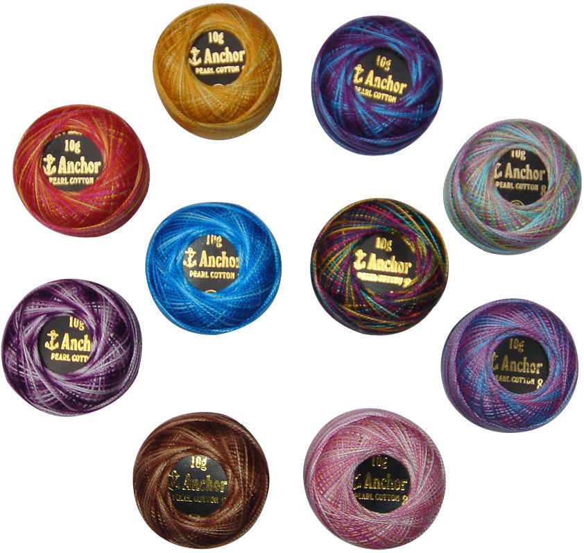 10 Multi Coloured Anchor Crochet Cotton Thread Balls, no.8