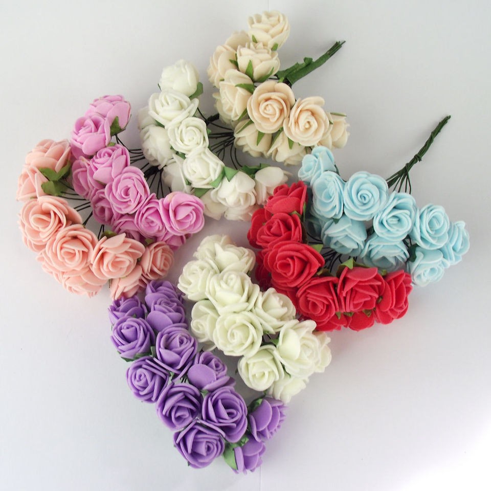   12 Mini Artificial Foam Tea Roses For Buttonholes, Corsages, Favours