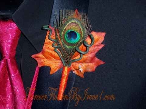   Peacock Feather BOUTONNIERE Fall colors Corsages available to match