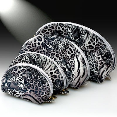 BLACK CHEETAH TIGER 4 PIECE MAKEUP TRAVEL LUGGAGE COSMETIC BAG