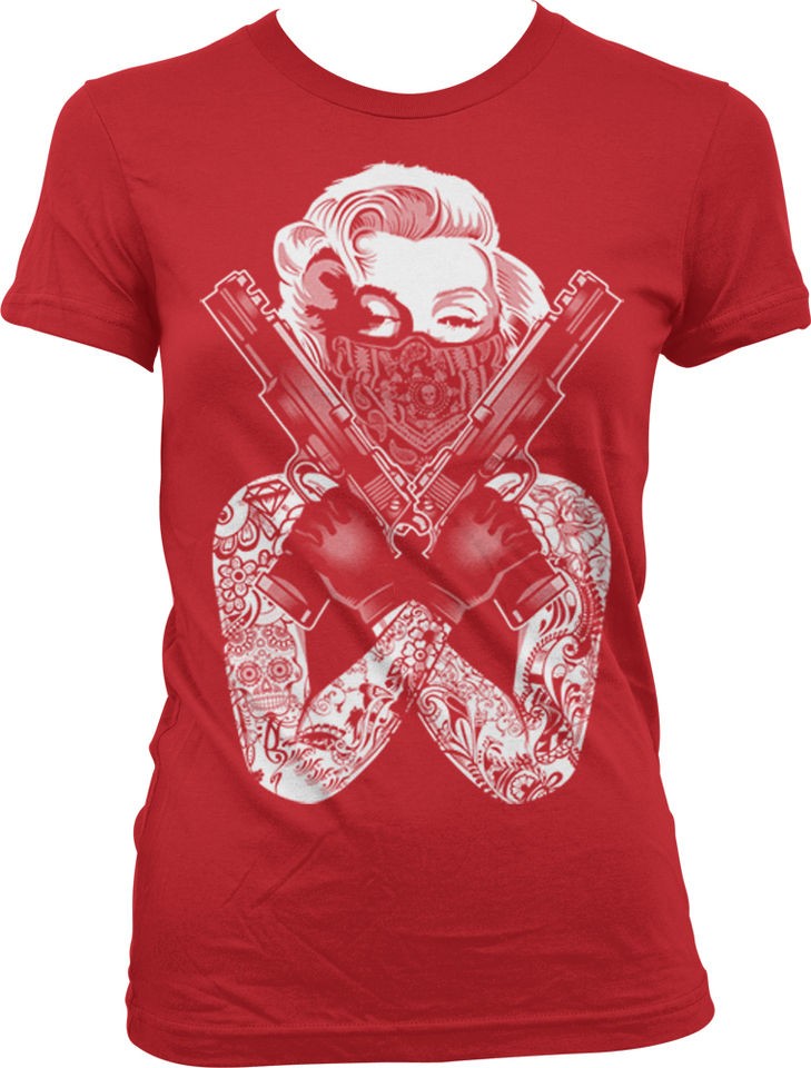   Gangster Tattoos Guns Bandana Pop Sex Symbol Girls Junior T Shirt