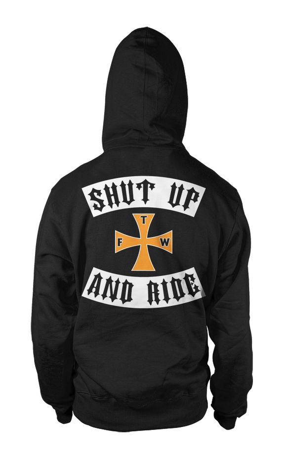 Shut Up And Ride Biker Cross Chopper Motorcycle Rider Pullover Hoodie 