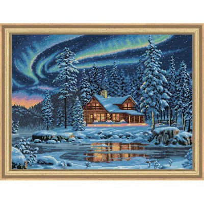 Counted Cross Stitch Kit AURORA CABIN