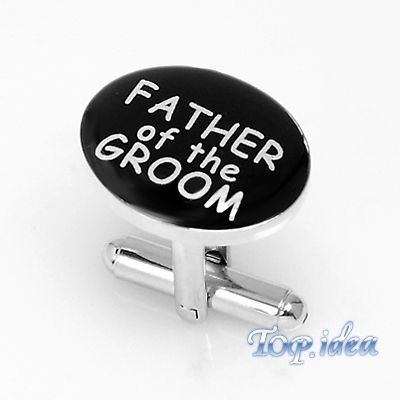   BLACK ENAMEL FATHER OF THE GROOM BRIDE WEDDING SILVER OVAL CUFF LINKS