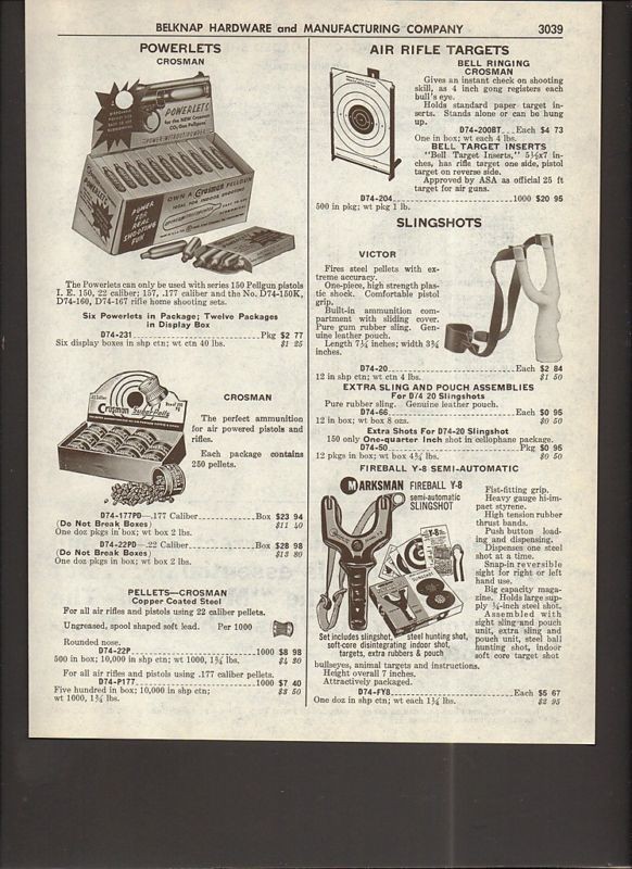 1961 Crosman Powerlets Air Rifle Marksman Slingshot ad