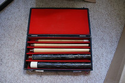   Billiards Pool Stick Cue in Case w/ Carved Leaf Like Design 5 Parts