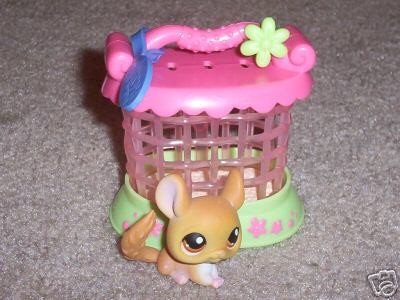 littlest pet shop TAN CHINCHILLA & CAGE CUSTOM PLAYSET