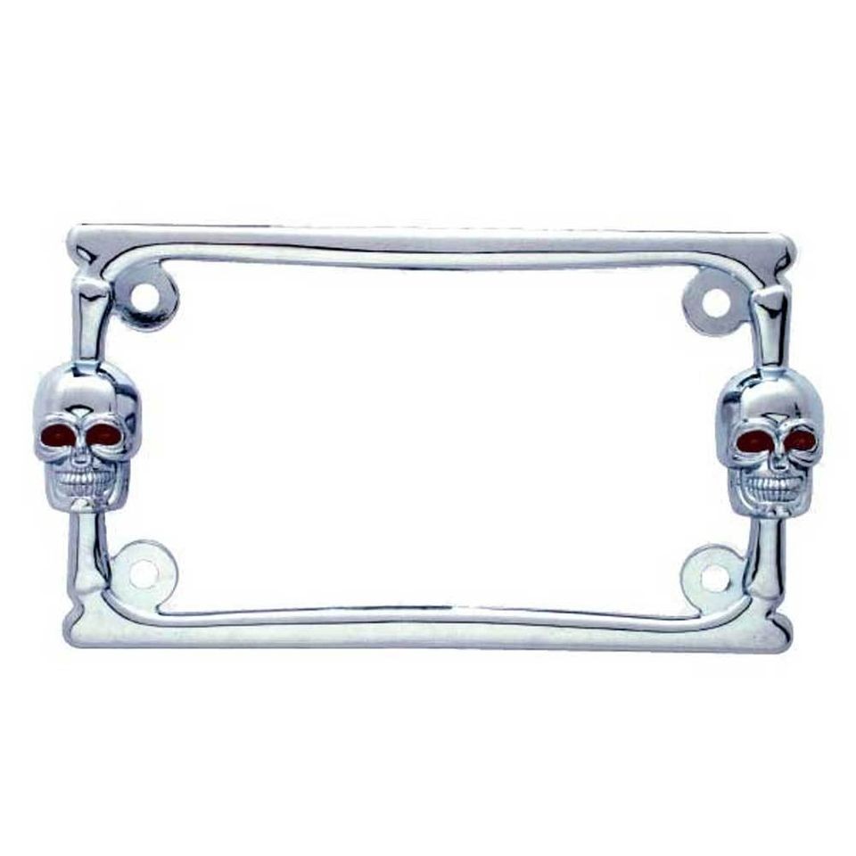 Custom Chrome Metal 2 Skull License Plate Frame For Motorcycle 