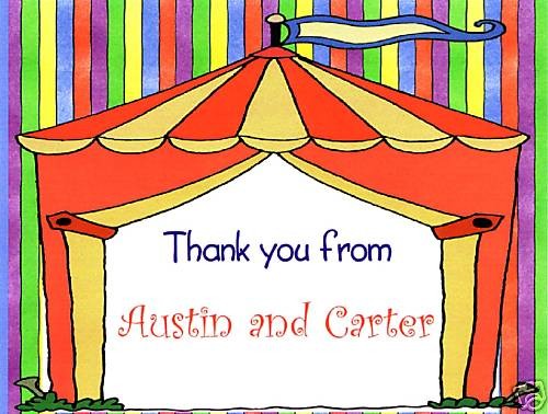 Personalized Circus Tent/ Carnival Thank you note cards