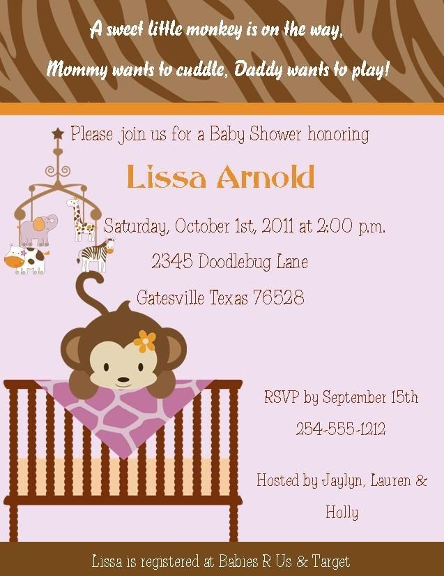 24 Cocalo Jacana Monkey in Crib Baby Shower Invitations